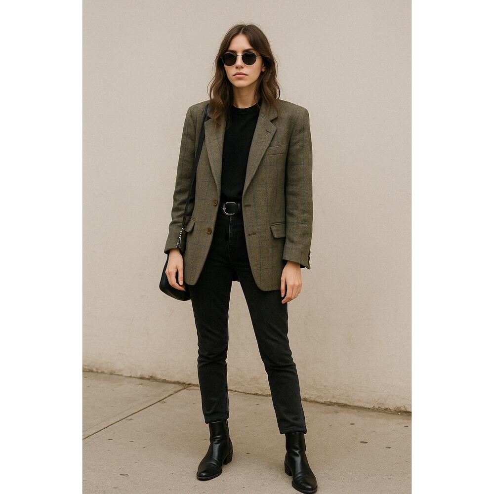 Vintage Burberry Tweed Blazer | Gray & Blue Pure Lambswool